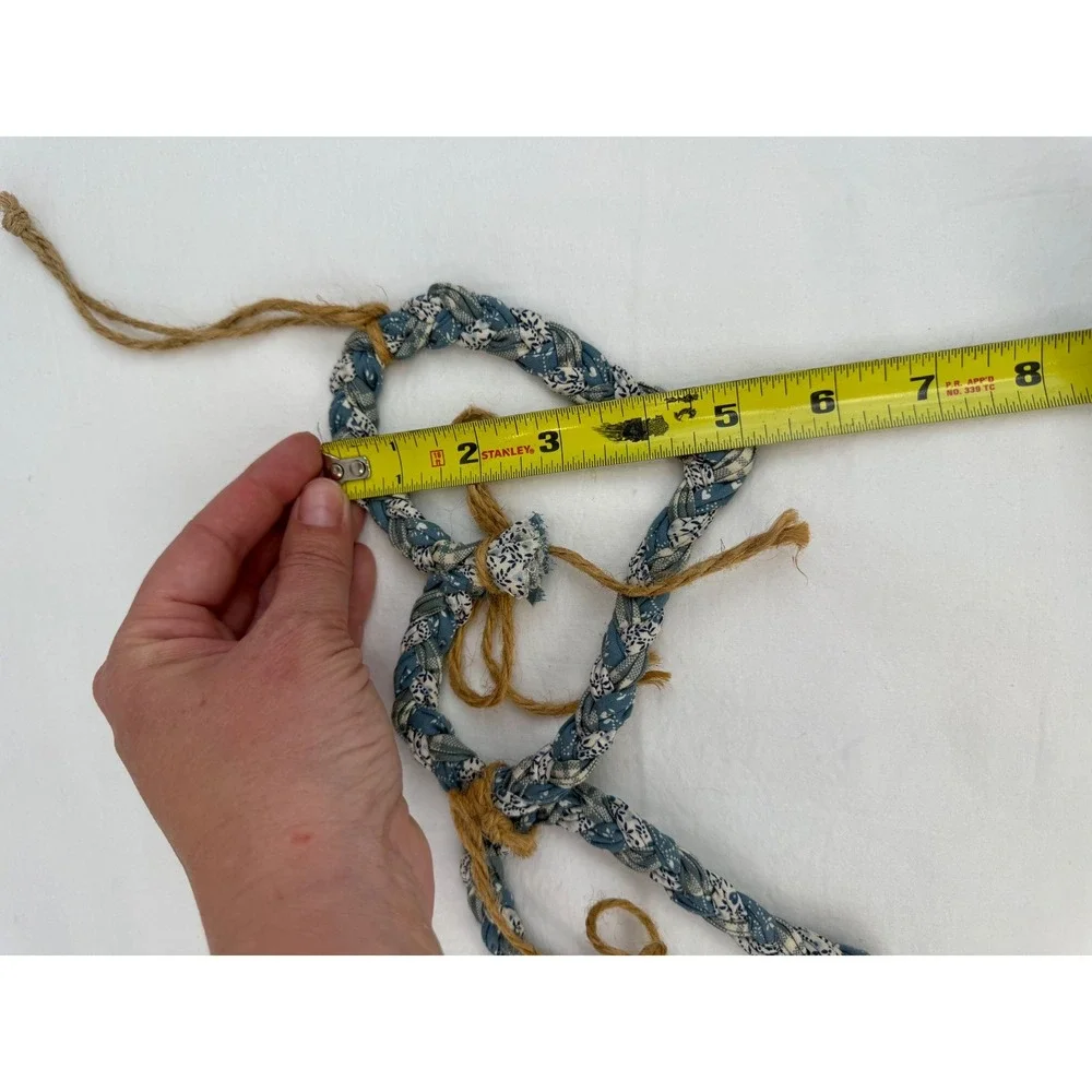 Handmade Braided Fabric Heart Garland Blue White Calico‎ Farmhouse Decor 19 Inch